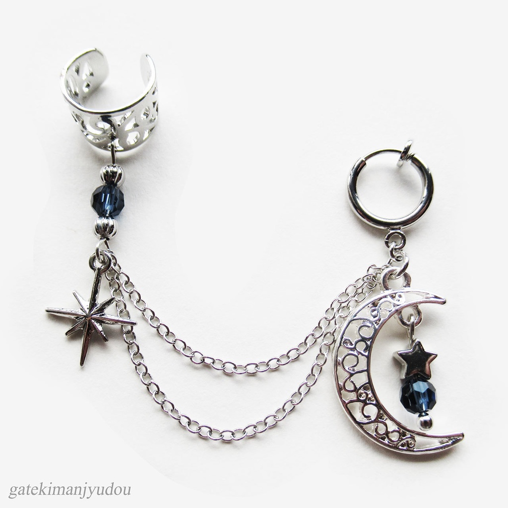 三日月フープイヤリング&イヤーカフ【ピアス等パーツ変更可】