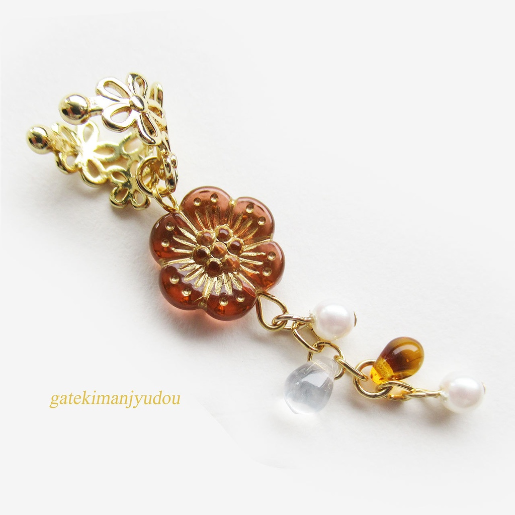 フラワービーズイヤーカフ/オレンジ