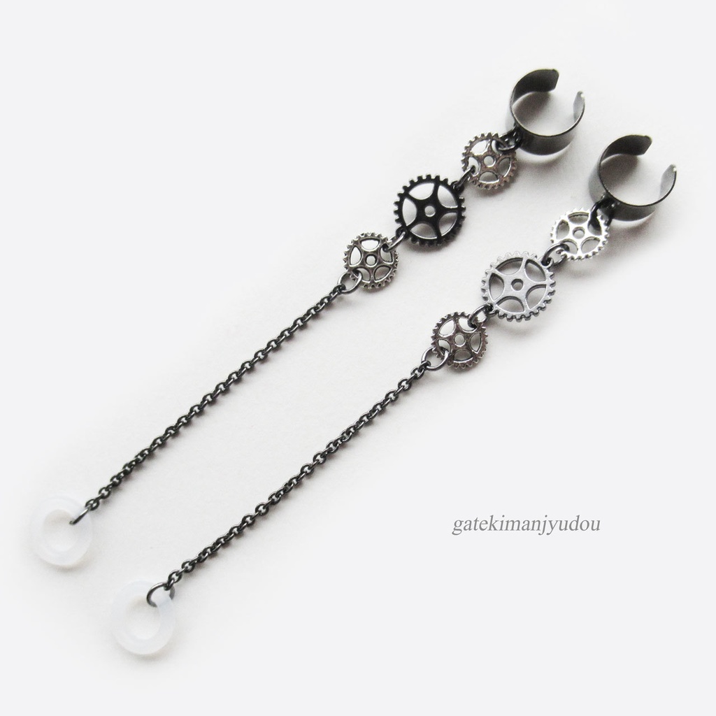 ワイヤレスイヤホン落下防止イヤーカフス/ブラック歯車