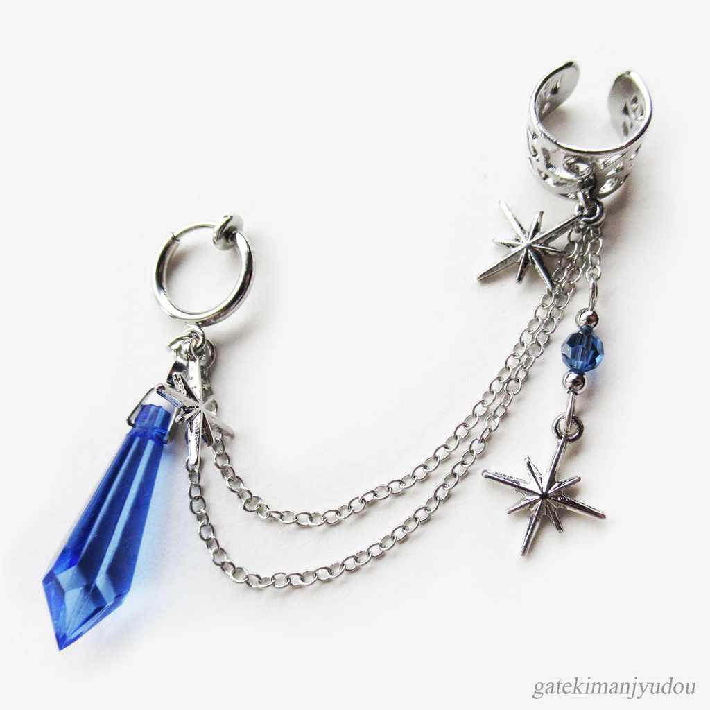 星と青い雫☆フープイヤリング&イヤーカフ【ピアス等パーツ変更可】