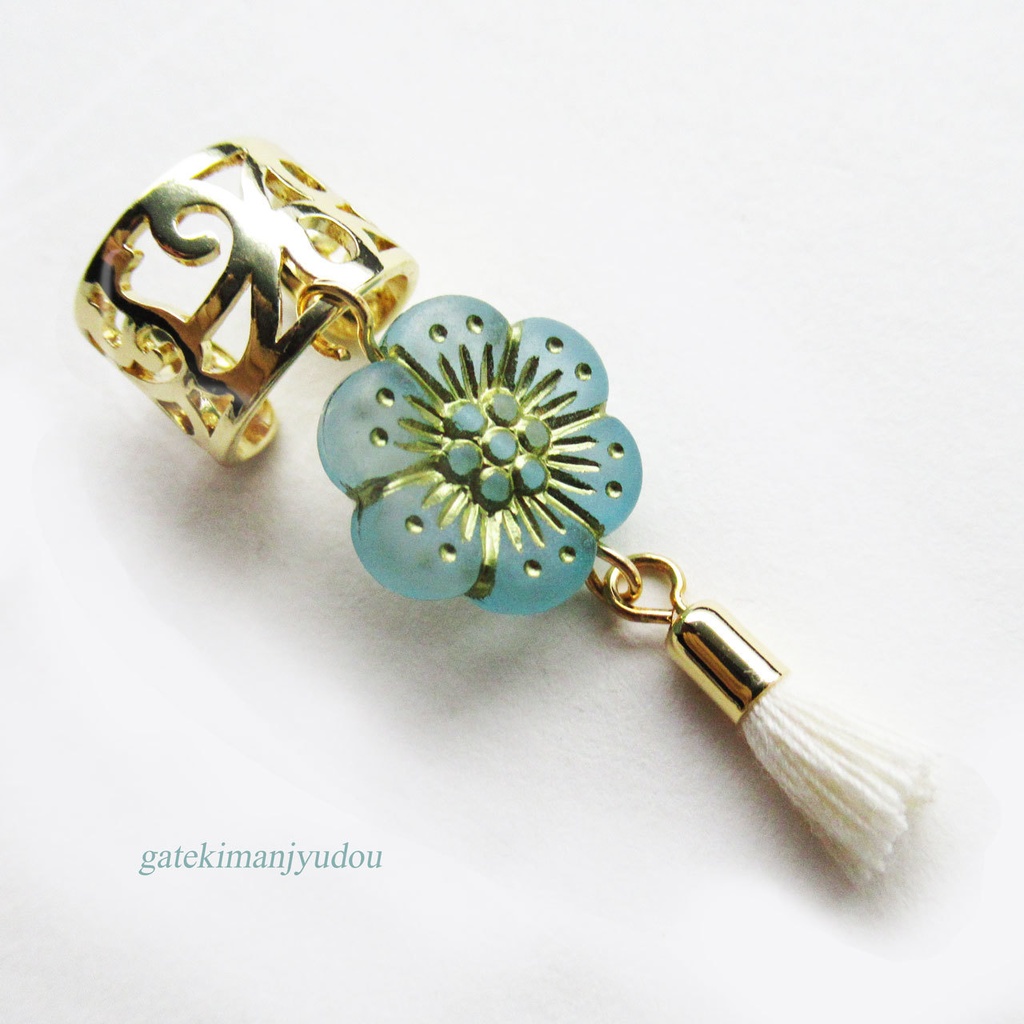 フラワービーズ×タッセルイヤーカフ/ブルー