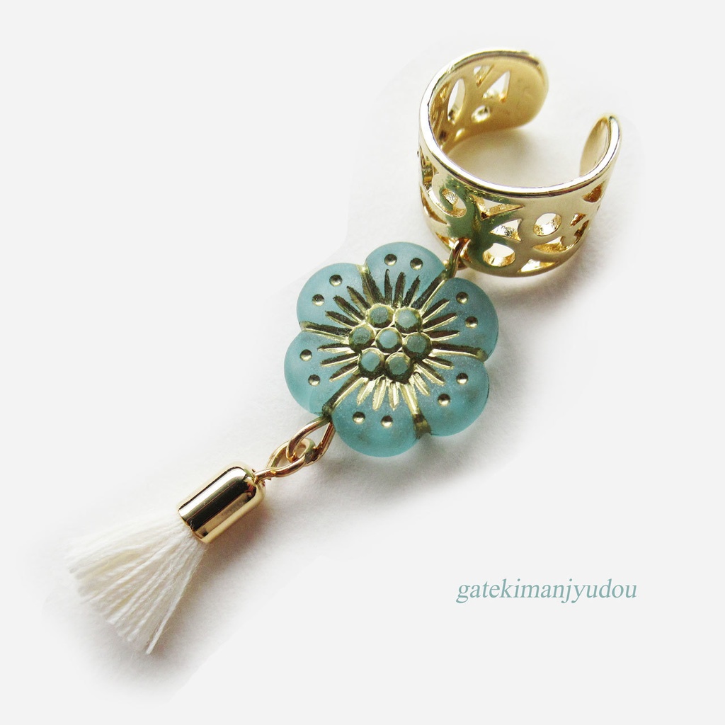 フラワービーズ×タッセルイヤーカフ/ブルー