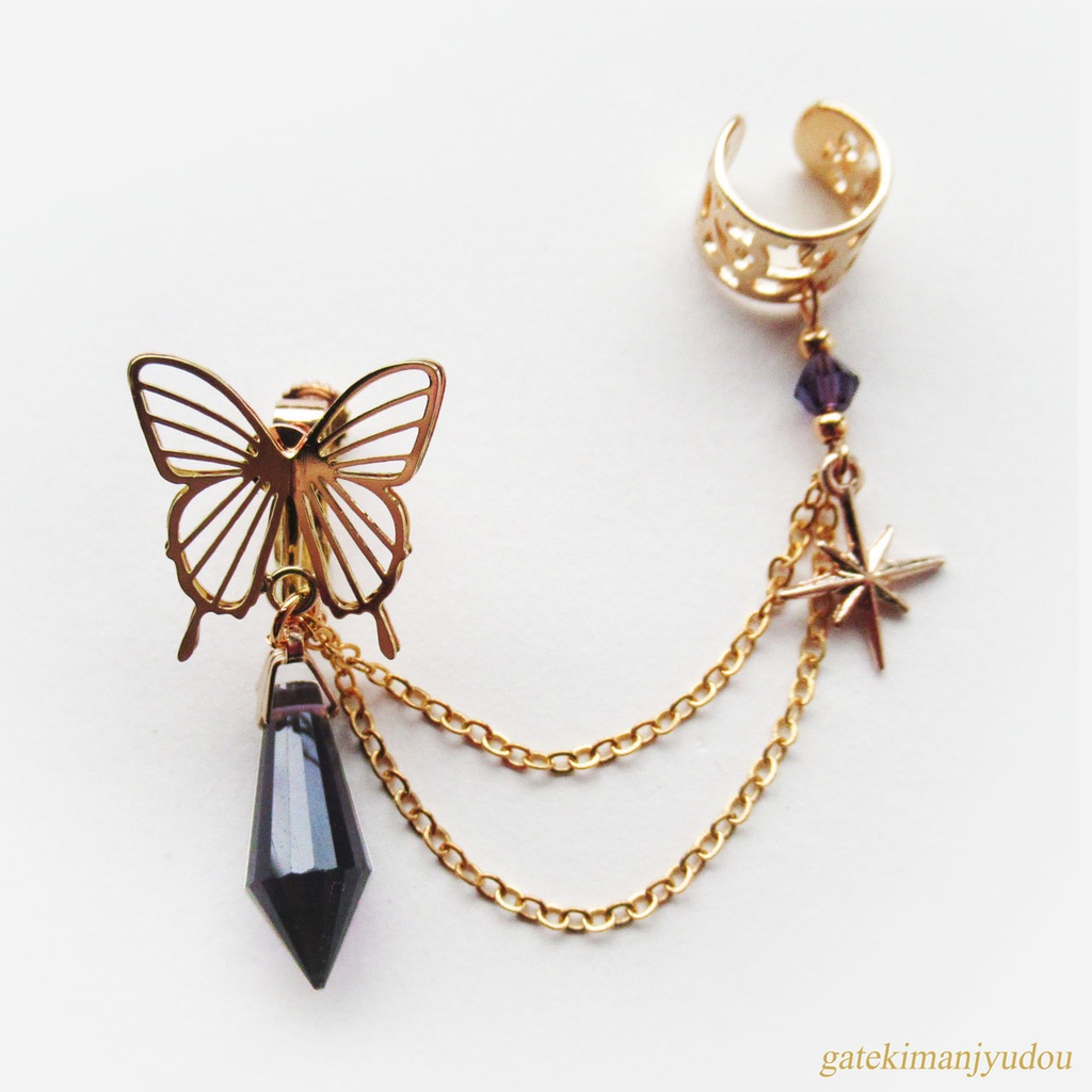 蝶々のイヤリング&イヤーカフ/パープル