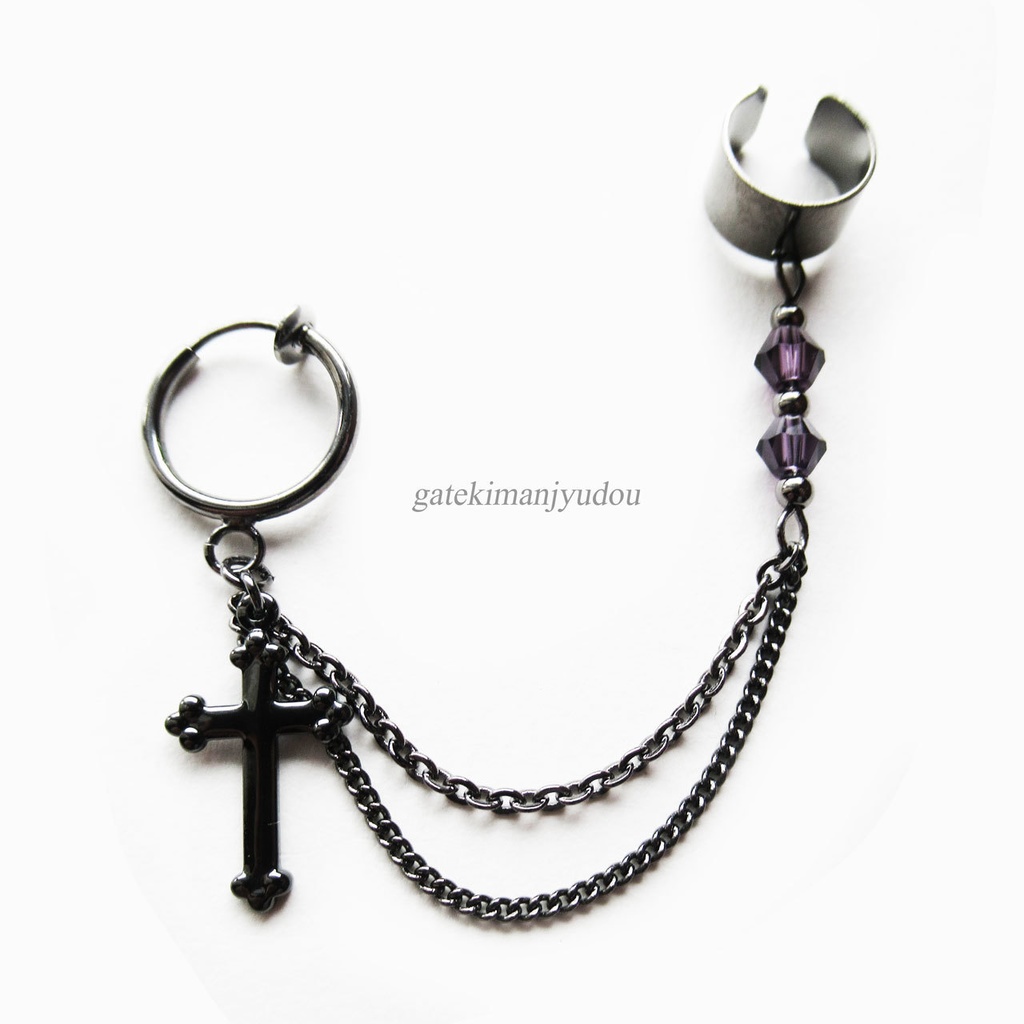 〈ビーズの色が選べる〉クロス†イヤリング&イヤーカフ【ピアス等パーツ変更可】