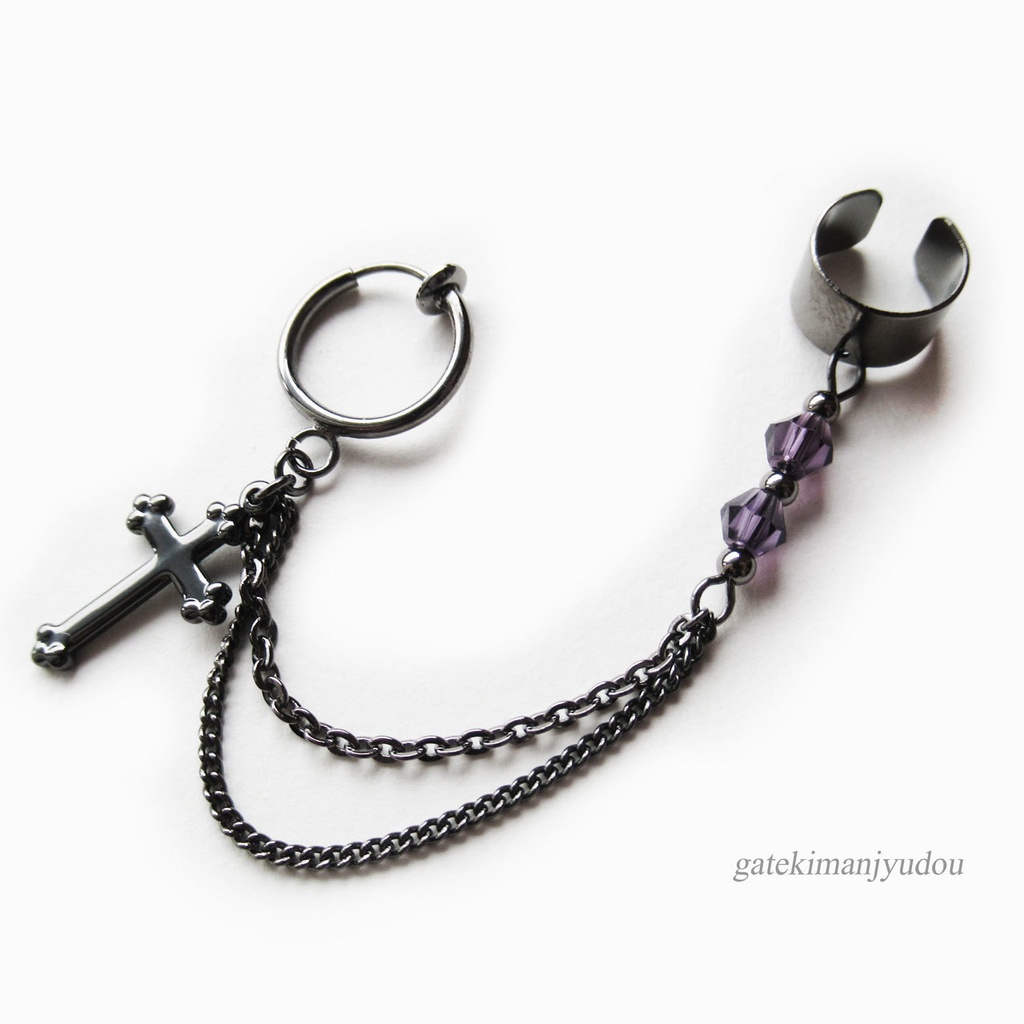 〈ビーズの色が選べる〉クロス†イヤリング&イヤーカフ【ピアス等パーツ変更可】