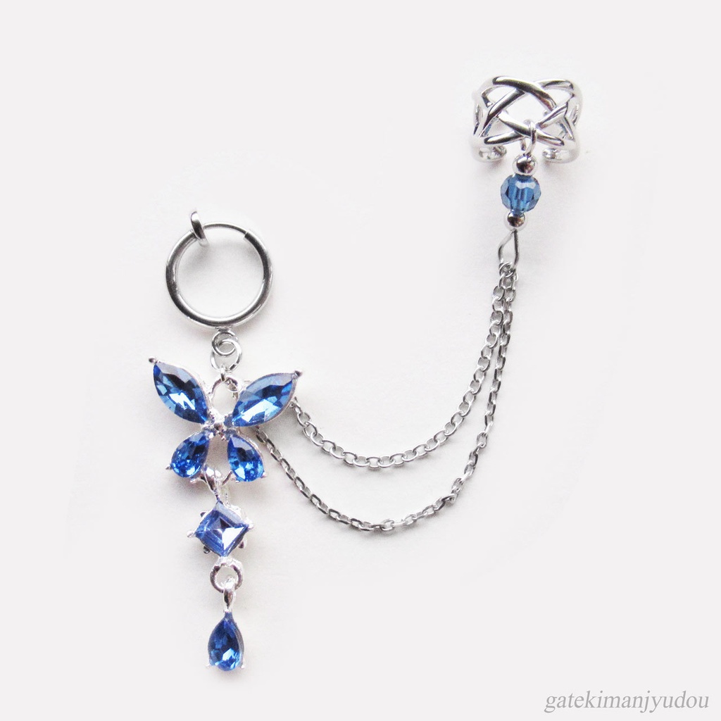 ブルーバタフライ◇イヤリング&イヤーカフ【ピアス等パーツ変更可】
