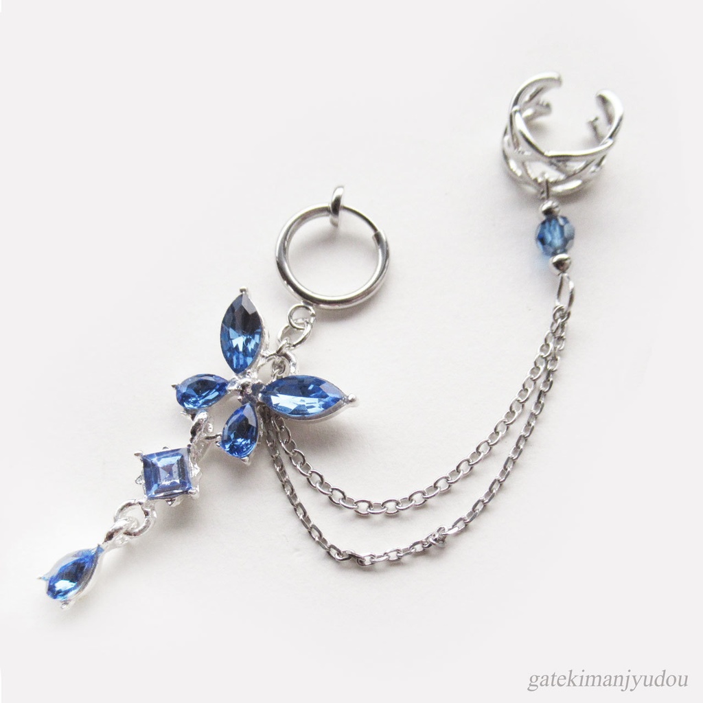 ブルーバタフライ◇イヤリング&イヤーカフ【ピアス等パーツ変更可】