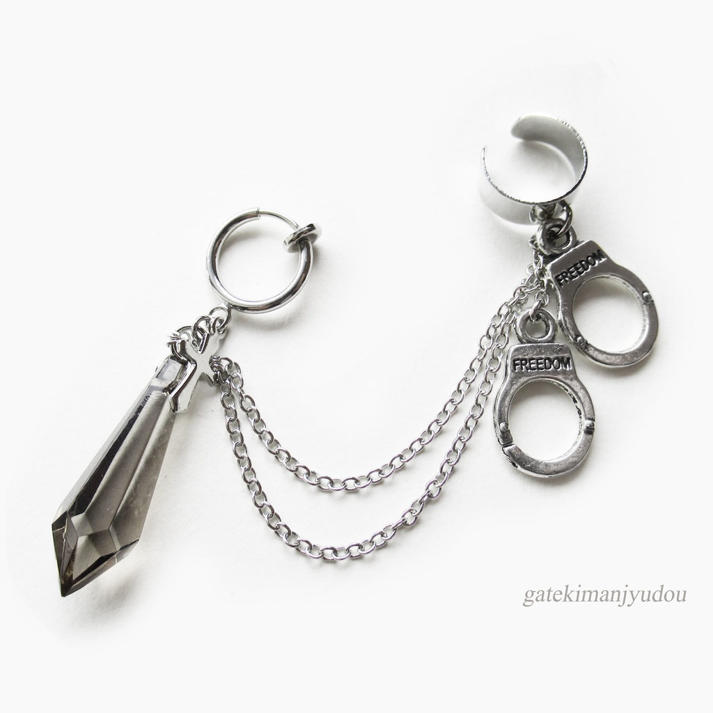 手錠†イヤーカフ&フープイヤリング/グレー【ピアス等パーツ交換可】