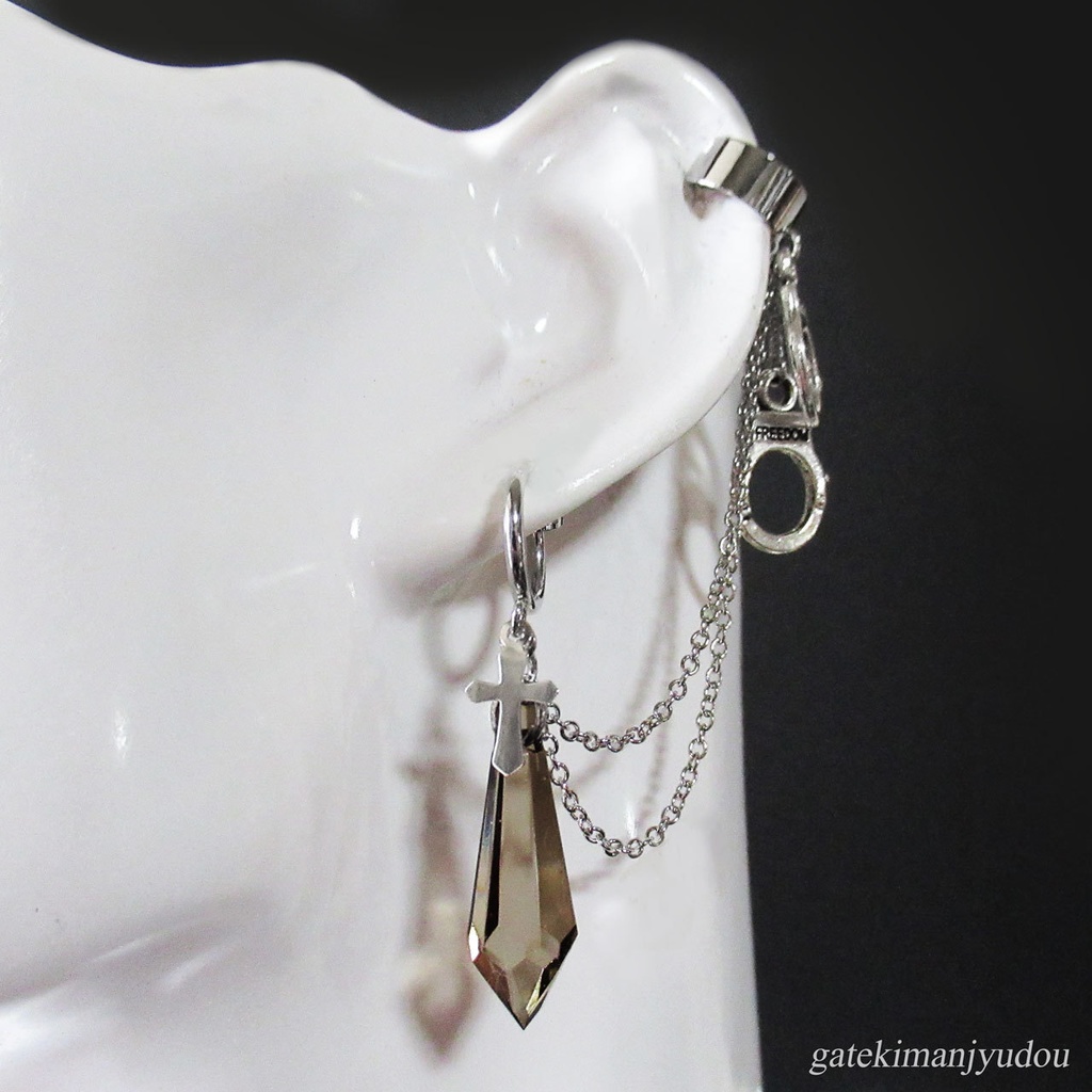 手錠†イヤーカフ&フープイヤリング/グレー【ピアス等パーツ交換可】