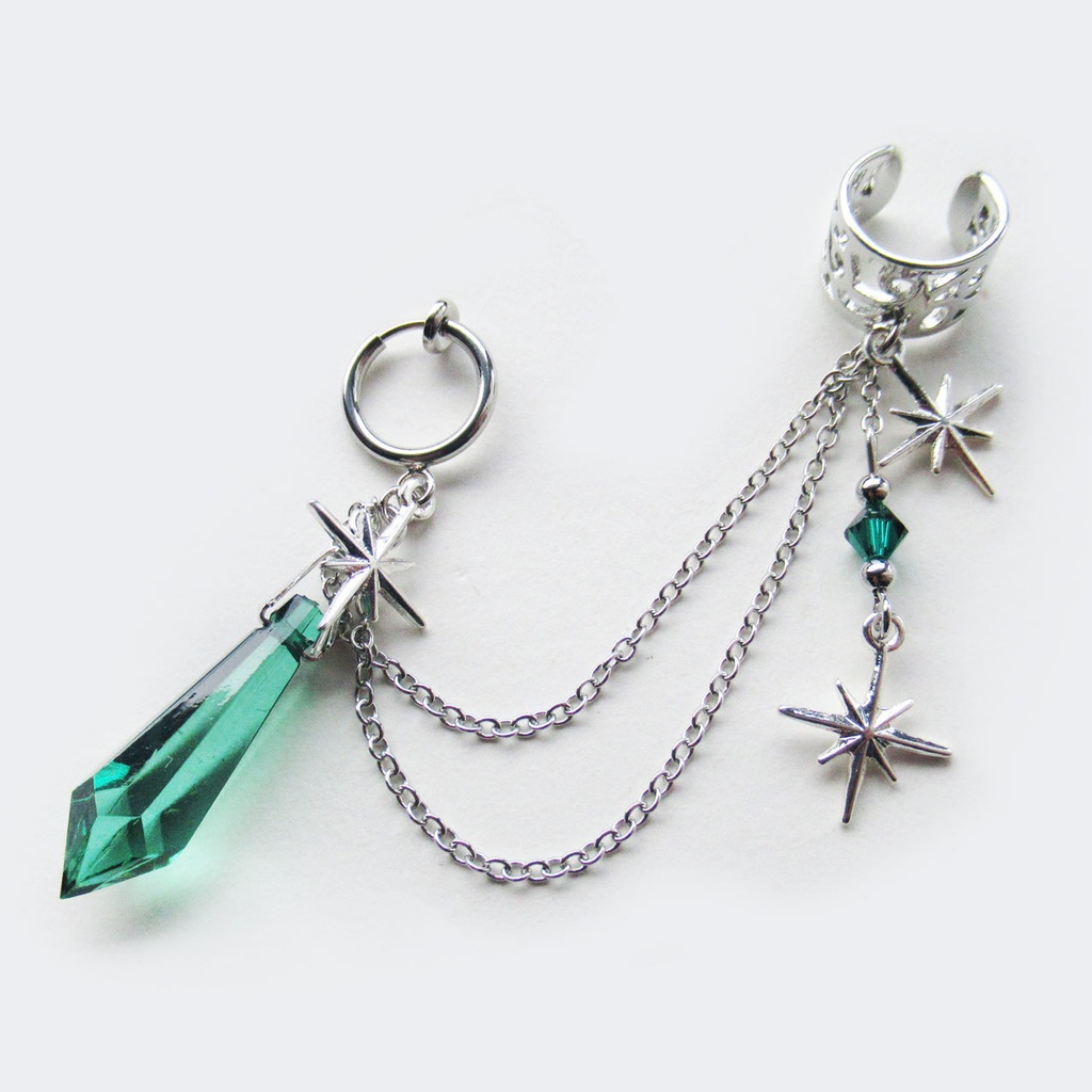 星と雫☆フープイヤリング&イヤーカフ/グリーン【ピアス等パーツ変更可】