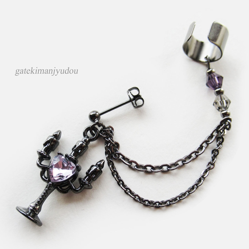 燭台ピアス&イヤーカフ/ライトパープル【フープイヤリング等変更可】