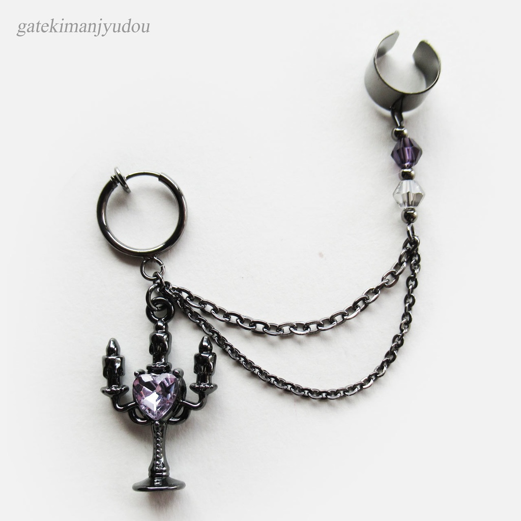 燭台ピアス&イヤーカフ/ライトパープル【フープイヤリング等変更可】