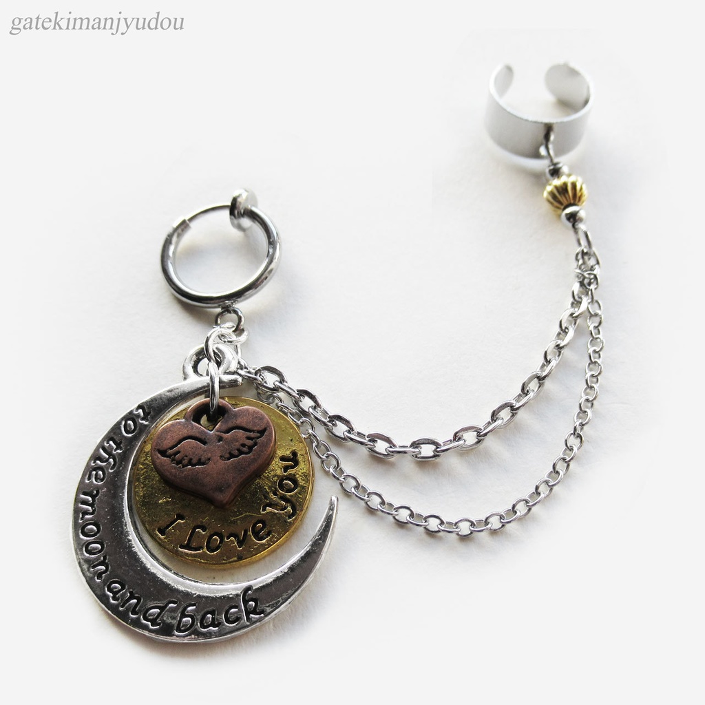 三日月とハートのフープイヤリング&イヤーカフ【ピアス等パーツ変更可】