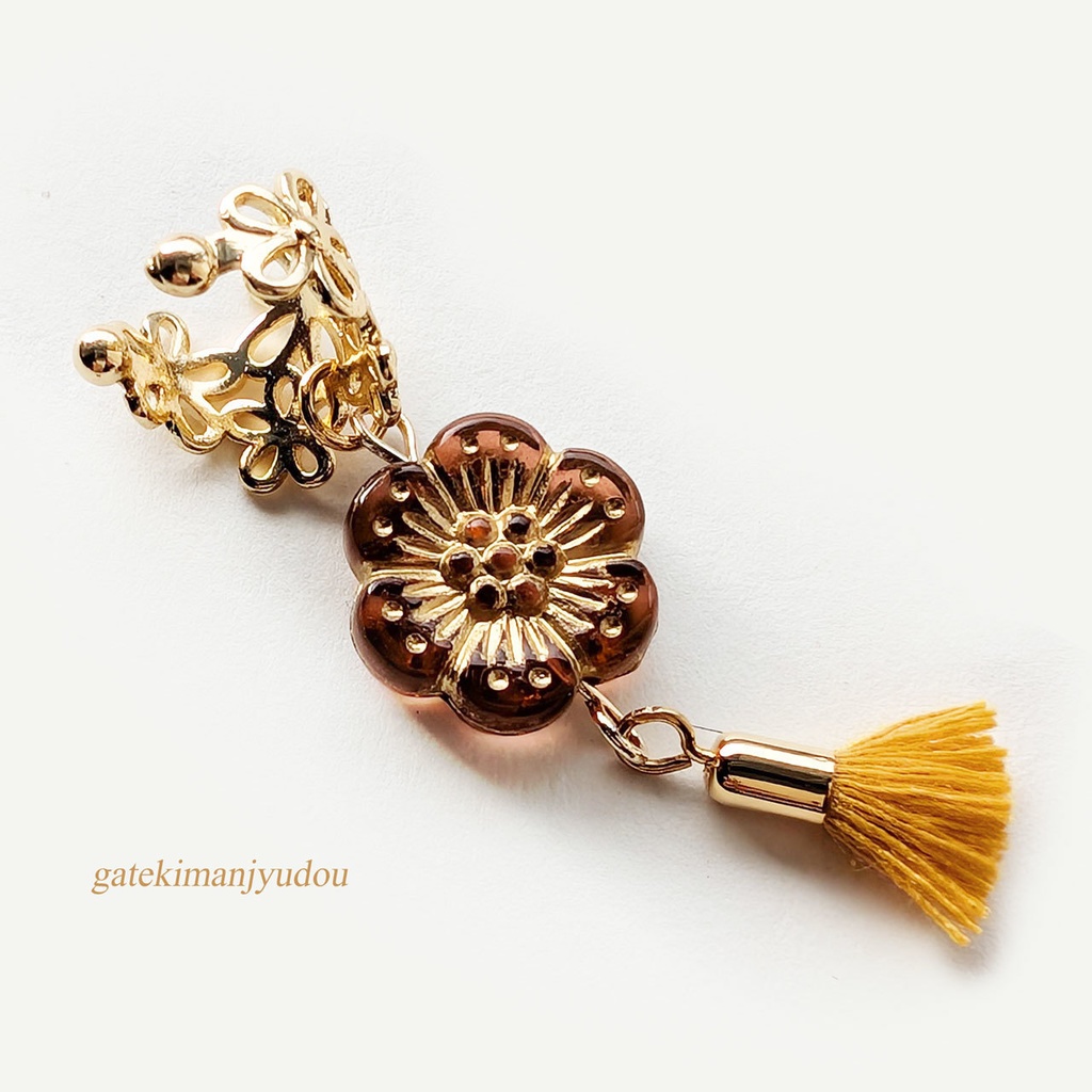 フラワータッセルイヤーカフ/オレンジ