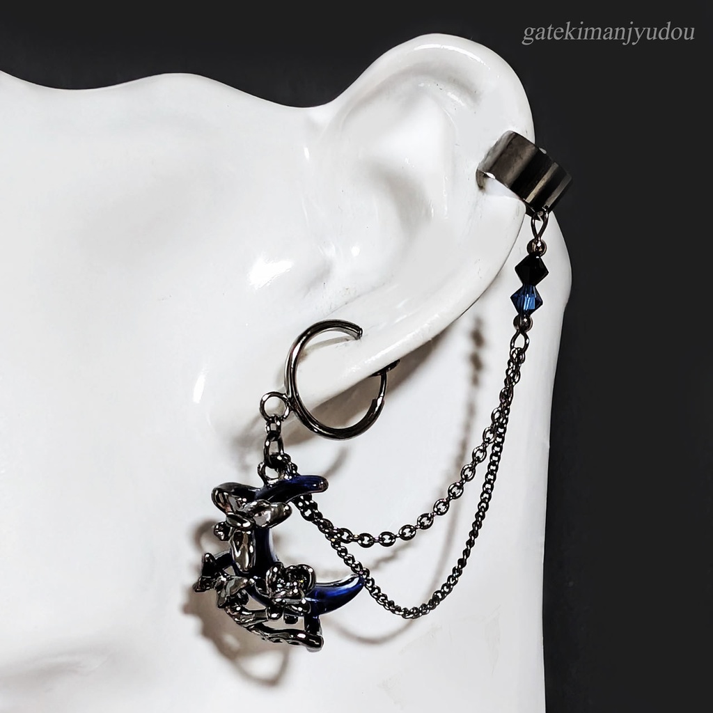 月と蝶のフープイヤリング&イヤーカフ【ピアス等変更可】