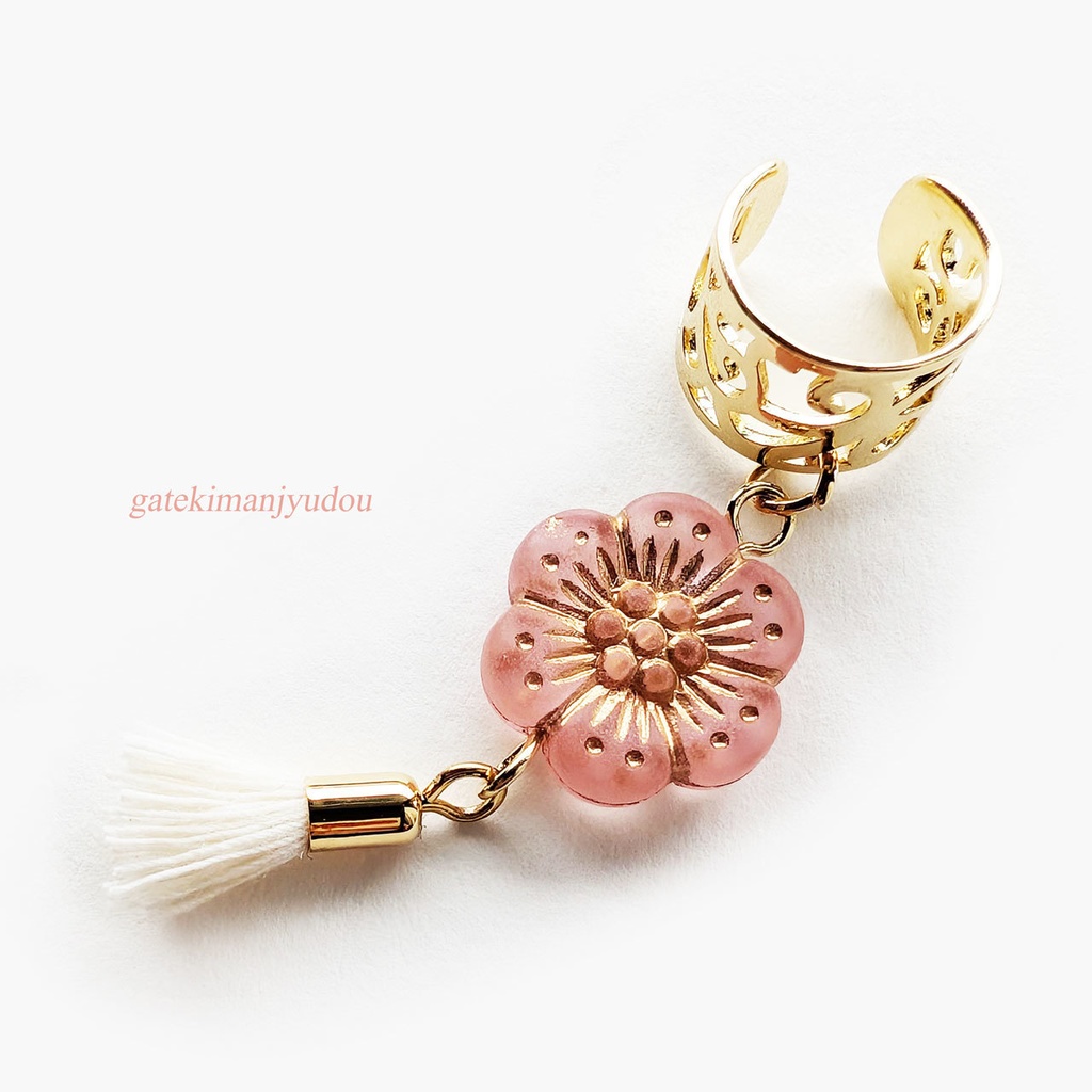 フラワービーズ×タッセルイヤーカフ/ピンク