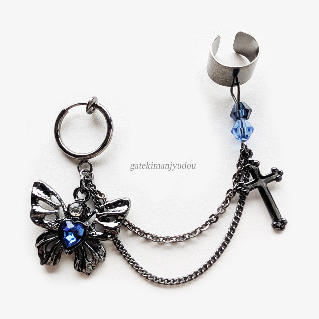 蝶とクロスのフープイヤリング&イヤーカフ【ピアス等変更可】