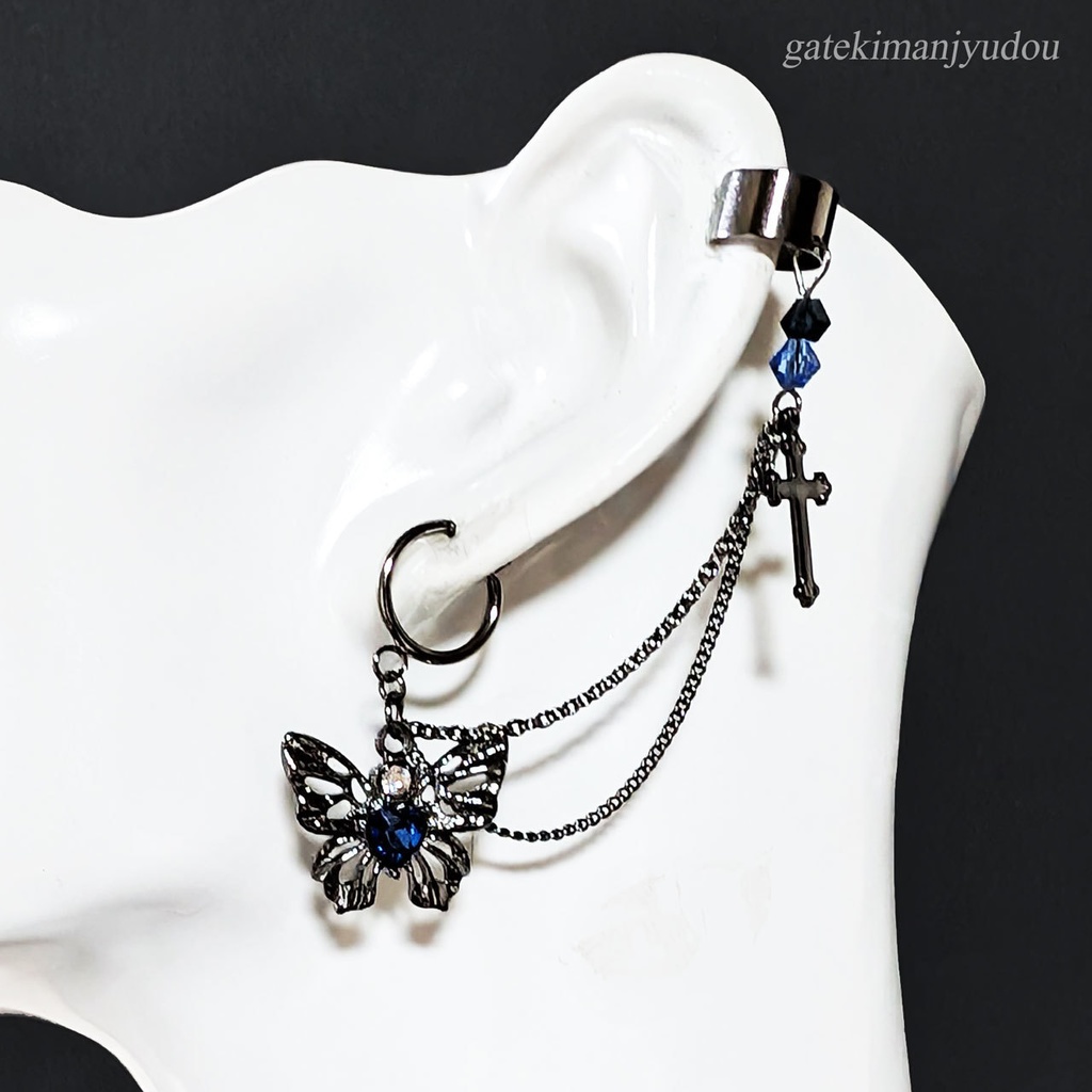 蝶とクロスのフープイヤリング&イヤーカフ【ピアス等変更可】