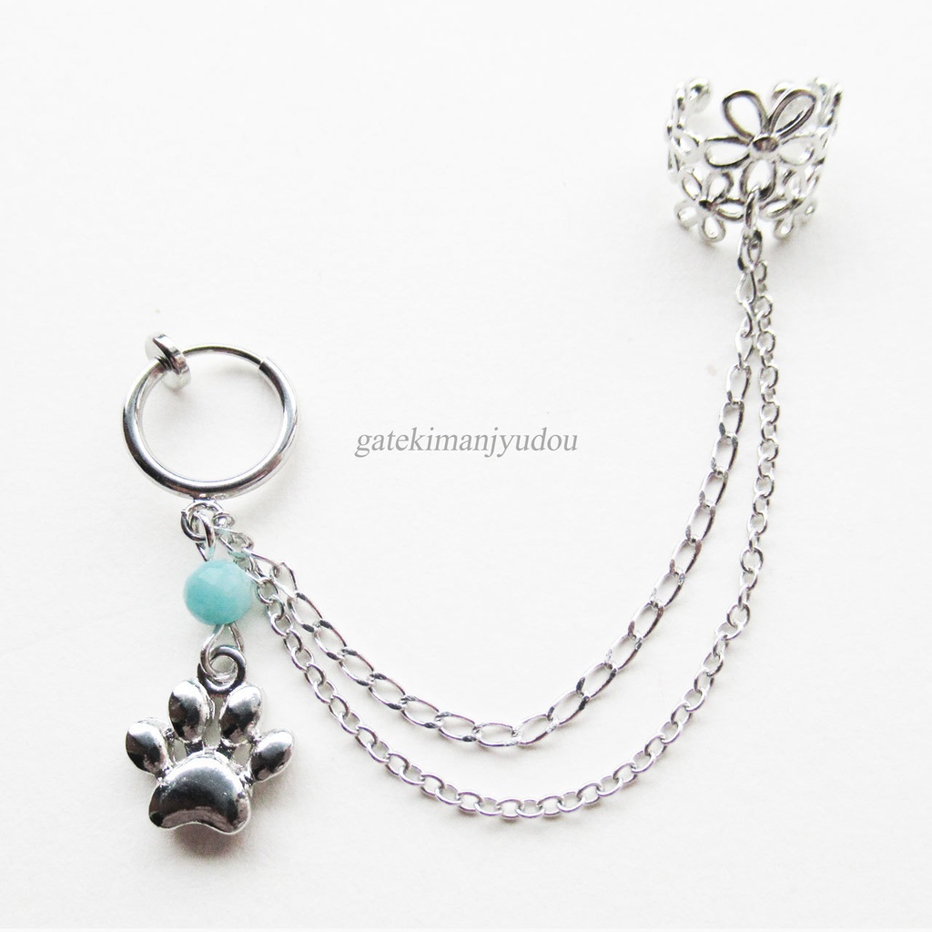 肉球×アマゾナイト&イヤーカフ【ピアス等パーツ変更可】