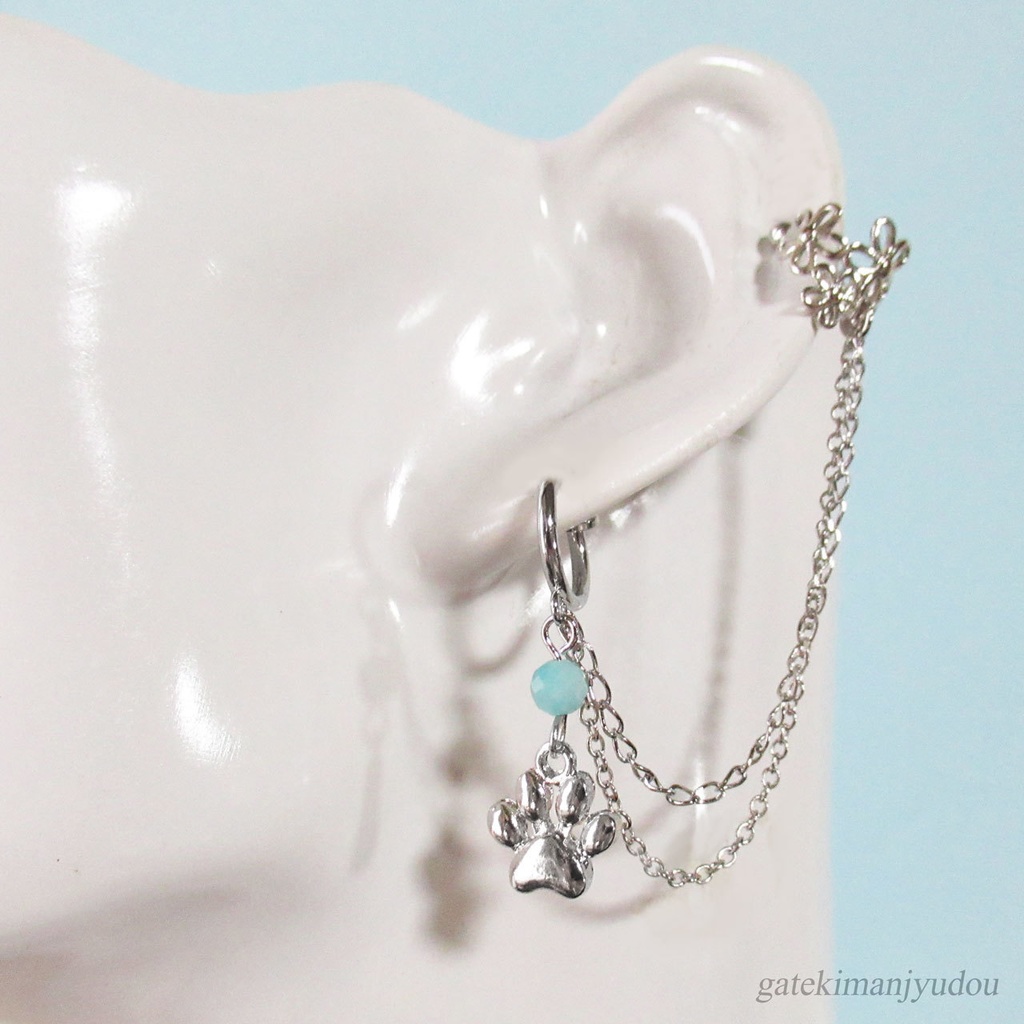 肉球×アマゾナイト&イヤーカフ【ピアス等パーツ変更可】