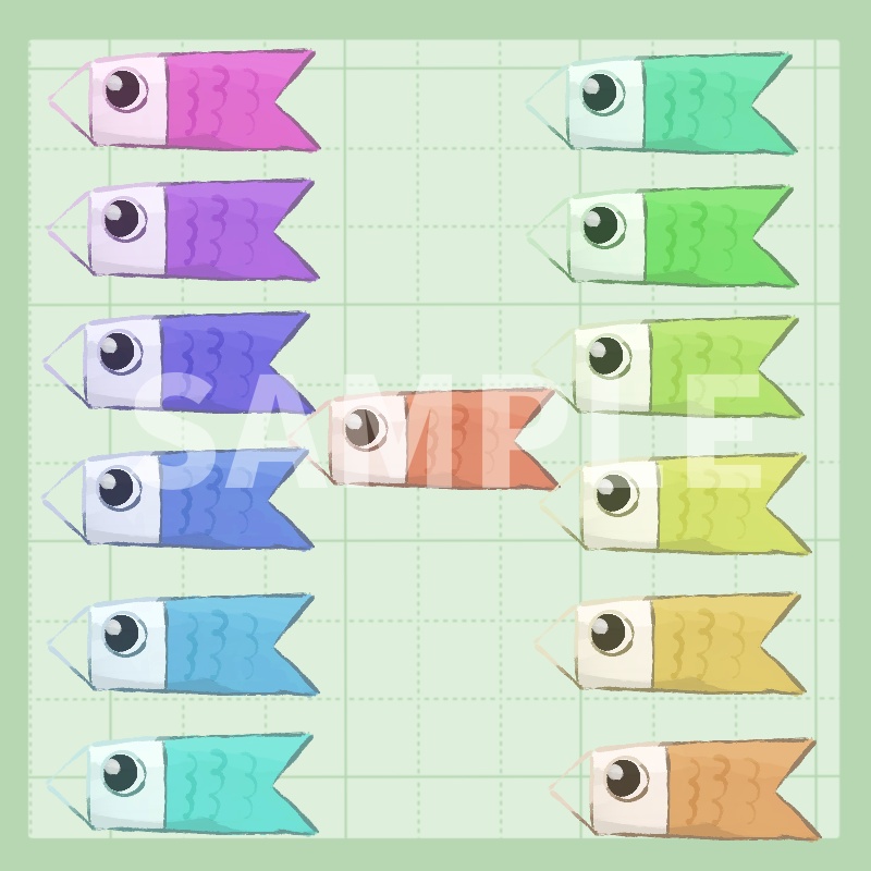 【イラスト素材】卓上ミニ鯉のぼり素材2点【カラーバリエーションあり】