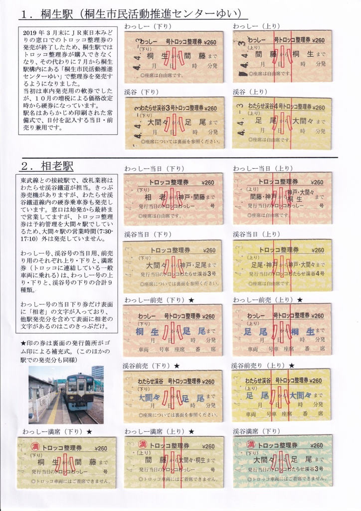わたらせ渓谷鐵道トロッコ整理券小児用硬券全部載せ!&秩父鉄道硬券発売状況2022