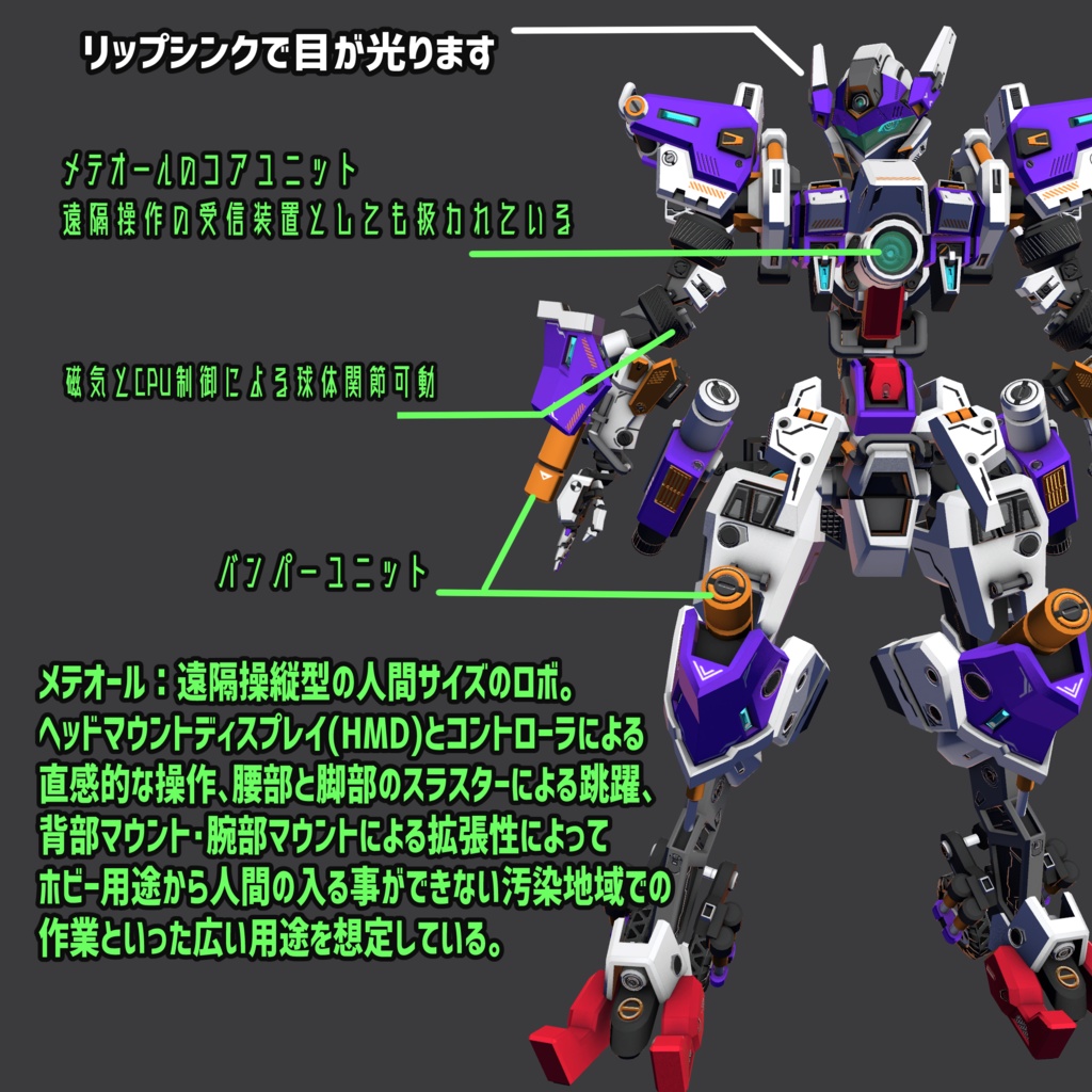 [VRChat向けロボモデル]メテオール[Meteor] - 電脳マッドドッグ "Maddog Cyber-brain" - 6/6
