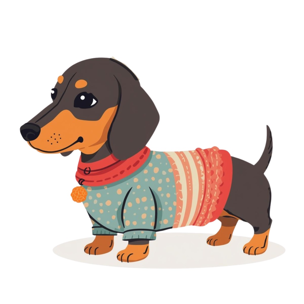 🐾 ミニチュアダックスフンドの日常シリーズ・フラットイラスト風クリップアート(全12種類・PNG形式・背景透過)🐾