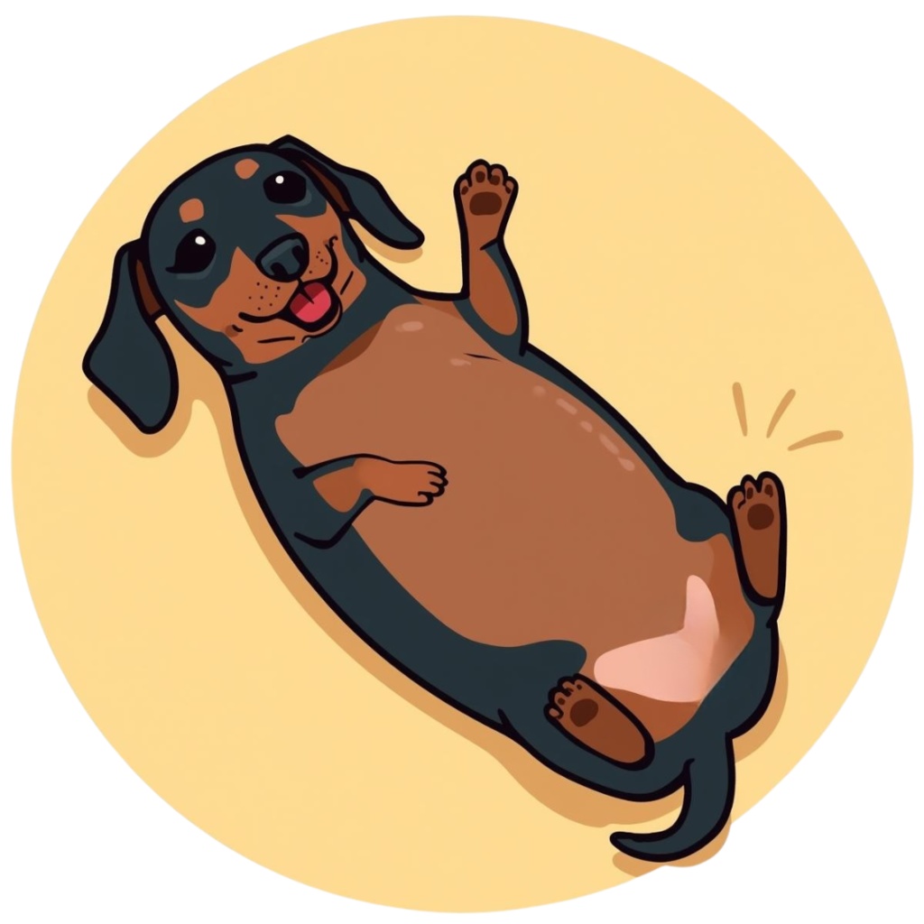 🐾 ミニチュアダックスフンドの日常シリーズ・フラットイラスト風クリップアート(全12種類・PNG形式・背景透過)🐾