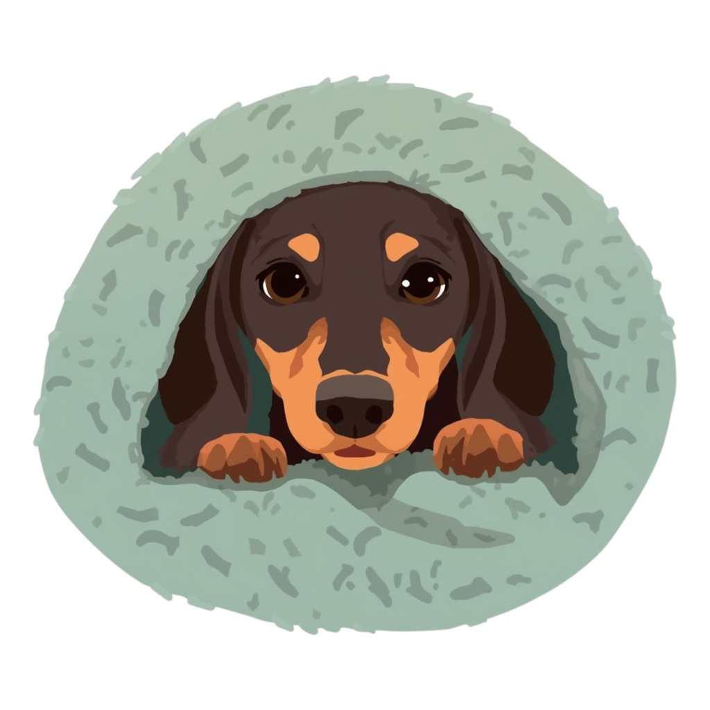 🐾 ミニチュアダックスフンドの日常シリーズ・フラットイラスト風クリップアート(全12種類・PNG形式・背景透過)🐾