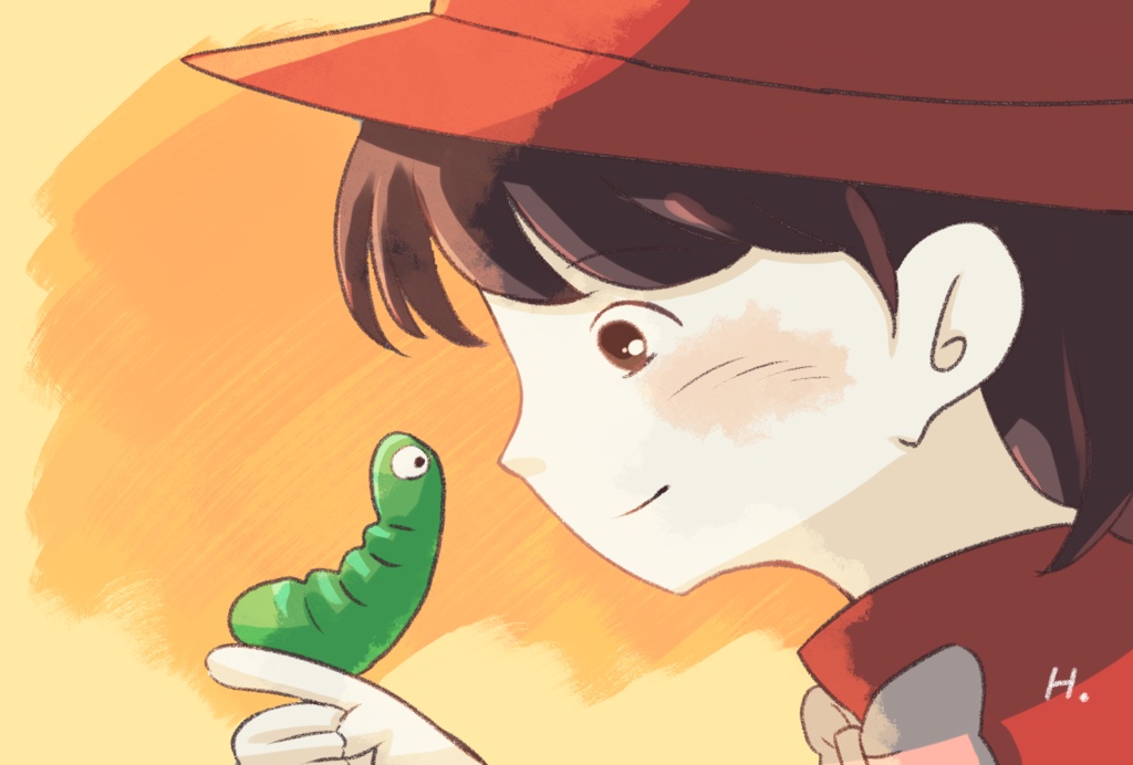 ポストカード「マリナとアオムシ」