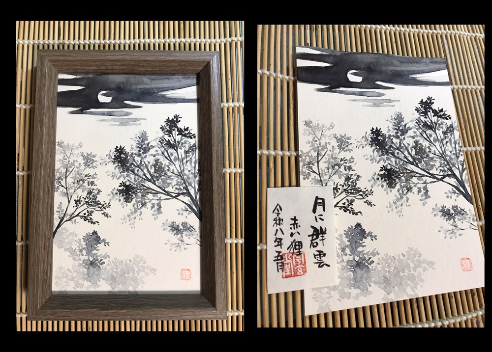 【原画】月に群雲【ポストカード】額付
