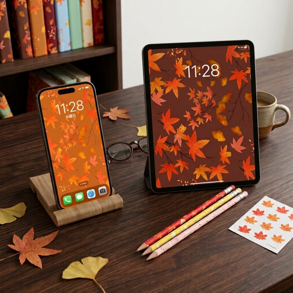 秋用 紅葉柄🍁 15色90種類セット【スマホサイズ・A4印刷用付き/商用利用可/シームレスパターン】