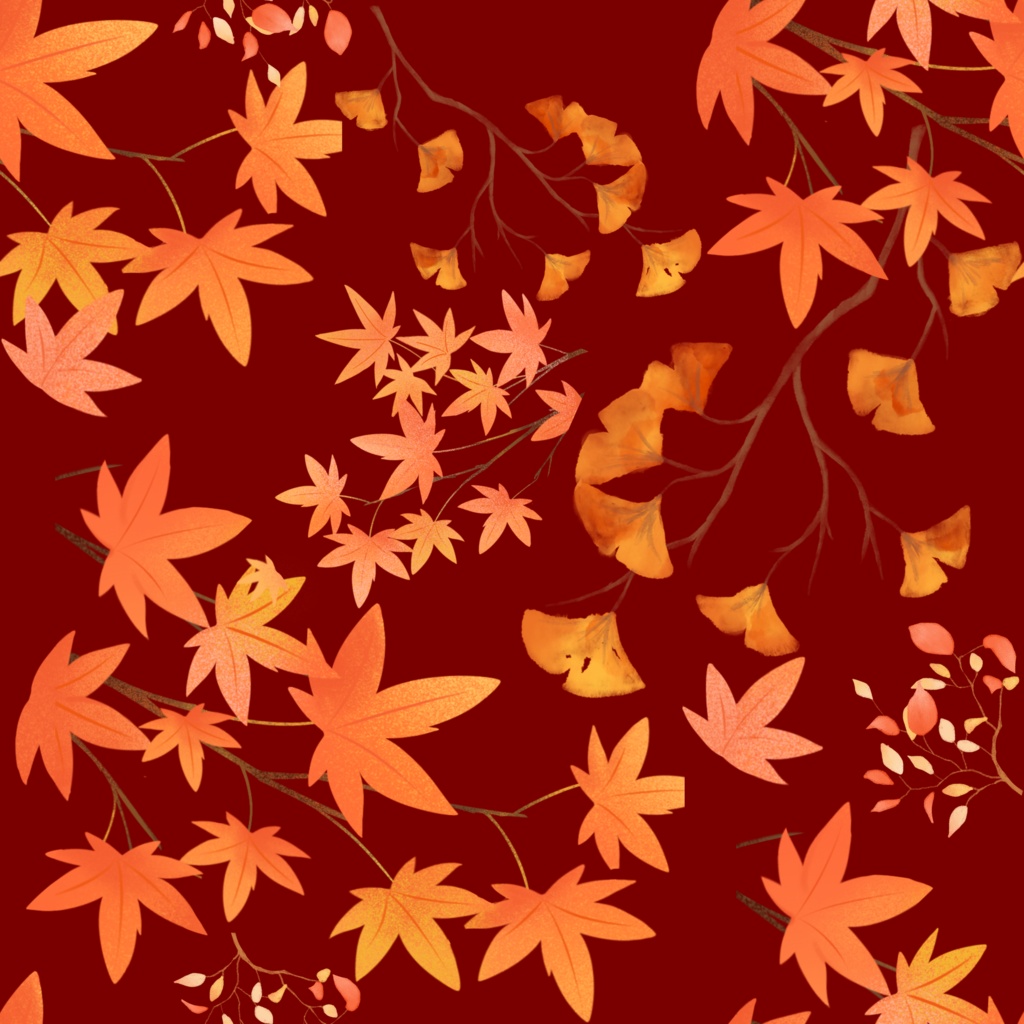 秋用 紅葉柄🍁 15色90種類セット【スマホサイズ・A4印刷用付き/商用利用可/シームレスパターン】