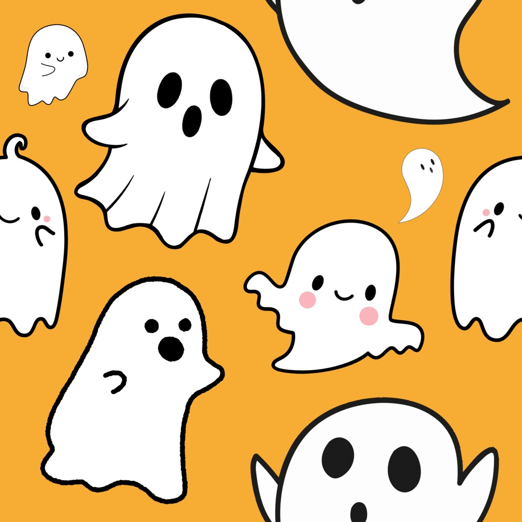 ハロウィン!おばけ柄👻 たっぷり20色120種類セット 【サイズ・A4印刷用付き/商用利用可/シームレスパターン】