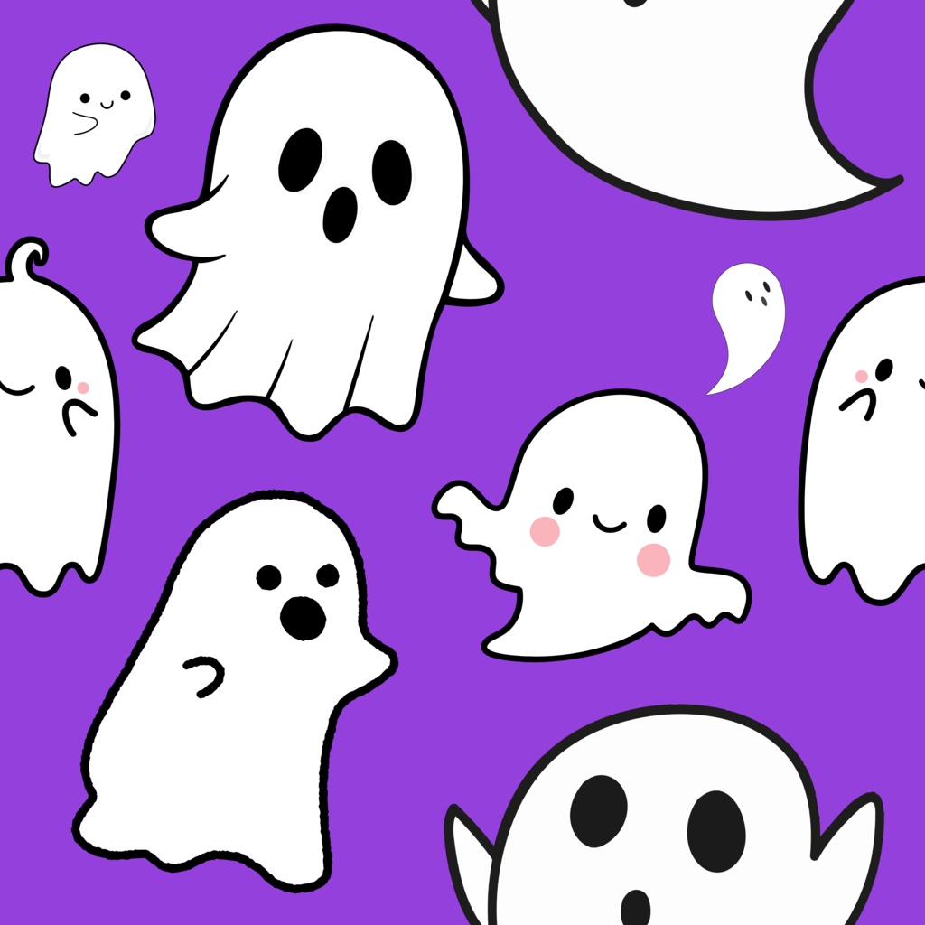 ハロウィン！おばけ柄👻　たっぷり20色120種類セット　【サイズ・A4印刷用付き／商用利用可／シームレスパターン】