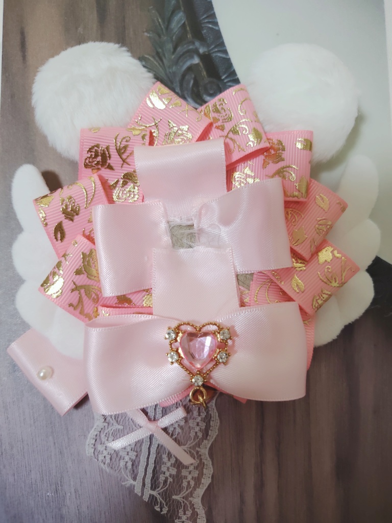 痛ロゼット ハンドメイド ロゼット ピンク ロゼット くま耳 ゆめかわ