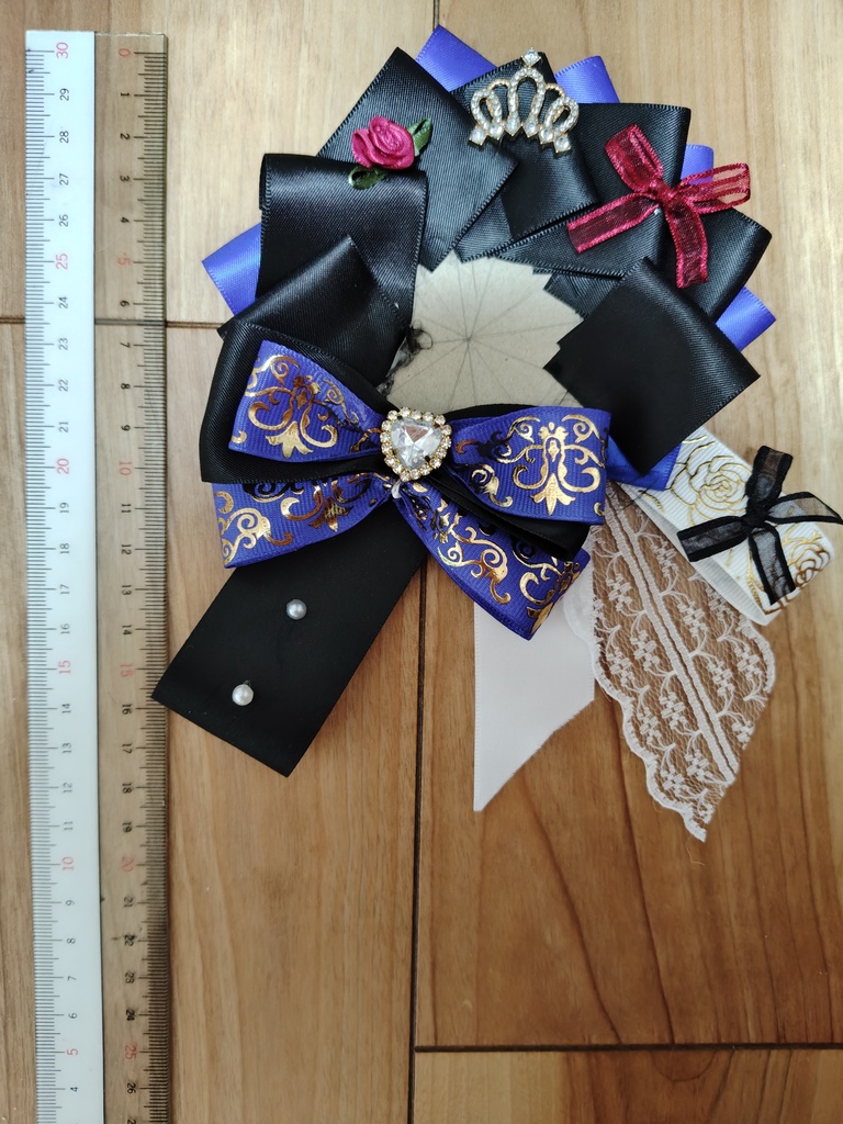 痛ロゼット ハンドメイド 青 ロゼット 黒