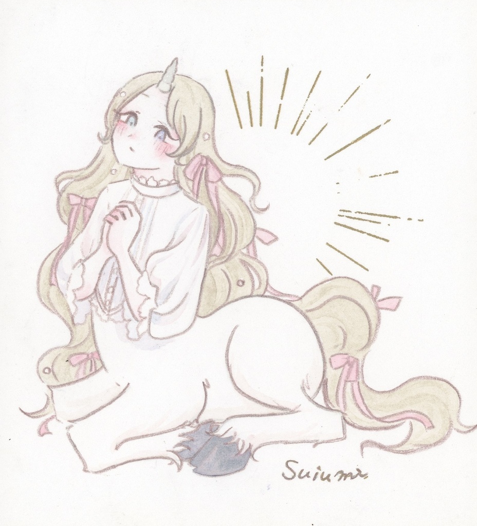 ミニ色紙原画　ユニコーン