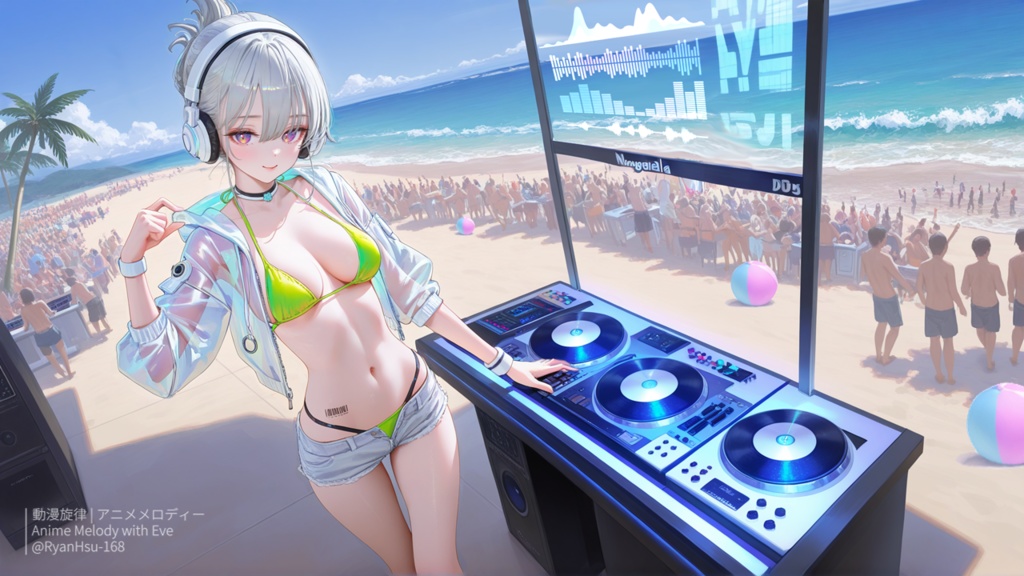 🚀《Eve 🎧 夏のDJパーティー – Kawaii Future Bass 🌴》ライブ壁紙 | YouTube チャンネルオリジナルキャラクター