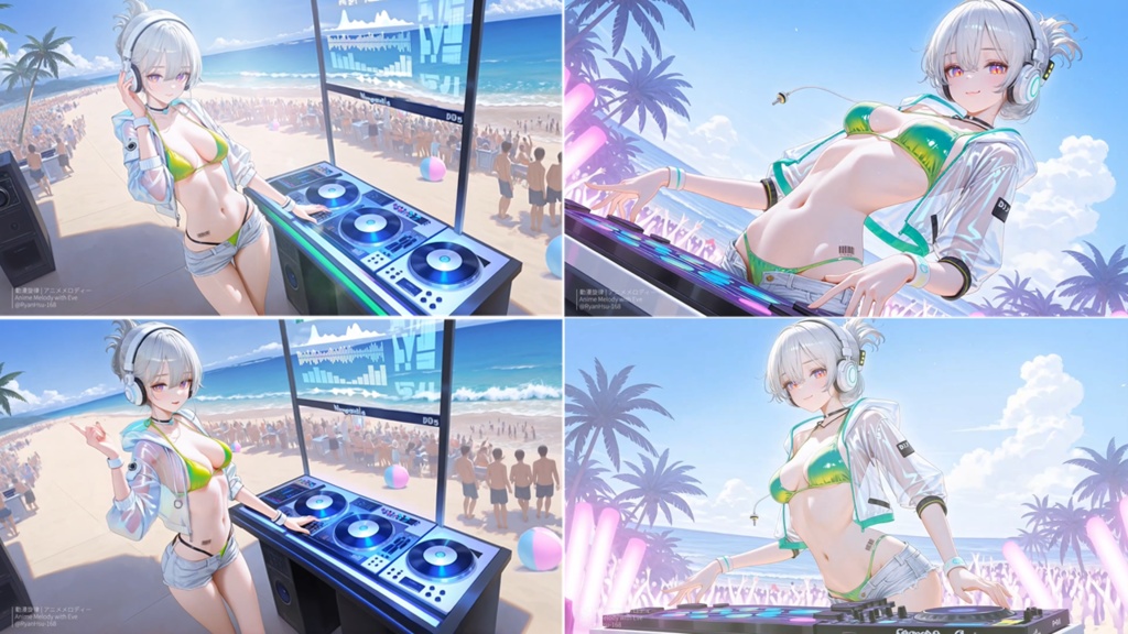 🚀《Eve 🎧 夏のDJパーティー – Kawaii Future Bass 🌴》ライブ壁紙 | YouTube チャンネルオリジナルキャラクター