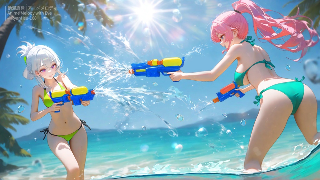 🚀《Eve & Fia 🔫 サマー照準中!– 夏日戰術水槍BGM ☀️ J-pop × 明るいアニメ曲》ライブ壁紙 | YouTube チャンネルオリジナルキャラクター
