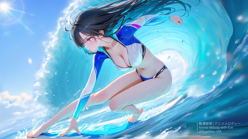 🚀《Rin 🌊 Chasing the Break – 夏の衝浪節奏 × Indie Rock × Future Bounce》ライブ壁紙 | YouTube チャンネルオリジナルキャラクター