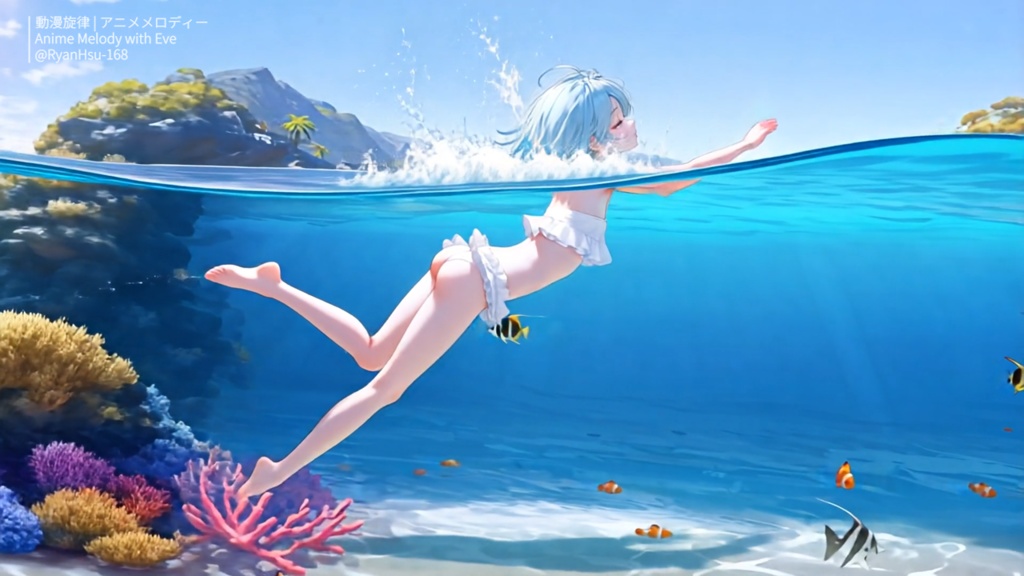 🚀《Mio 🐬 Sunlit Sea Waltz – 夏日海中輕快鋼琴 ✨ Japanese Piano × Instrumental》ライブ壁紙 | YouTube チャンネルオリジナルキャラクター
