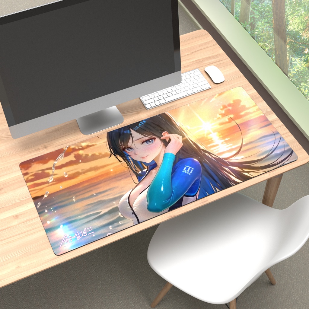 【Rin】Summer Wave 蒼い潮騒 大型デスクマット・プレイマット (900×400mm) / ゲーミングマウスパッド | Anime Melody with Eve