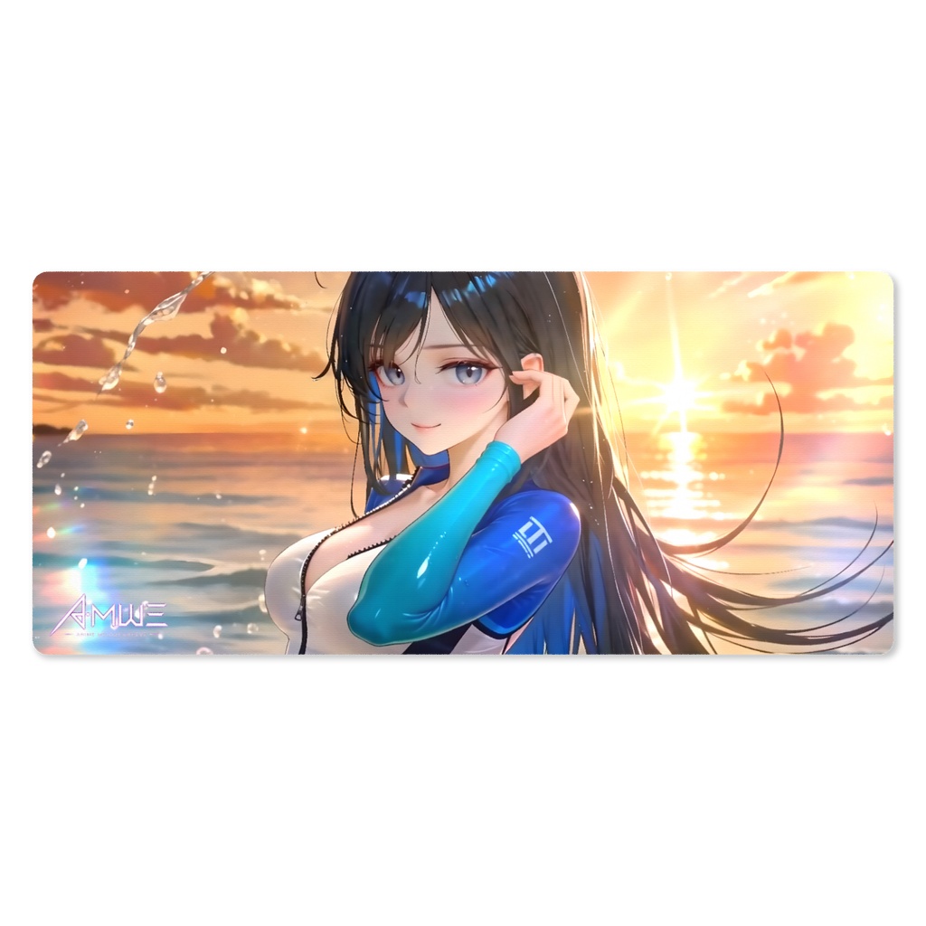 【Rin】Summer Wave 蒼い潮騒 大型デスクマット・プレイマット (900×400mm) / ゲーミングマウスパッド | Anime Melody with Eve