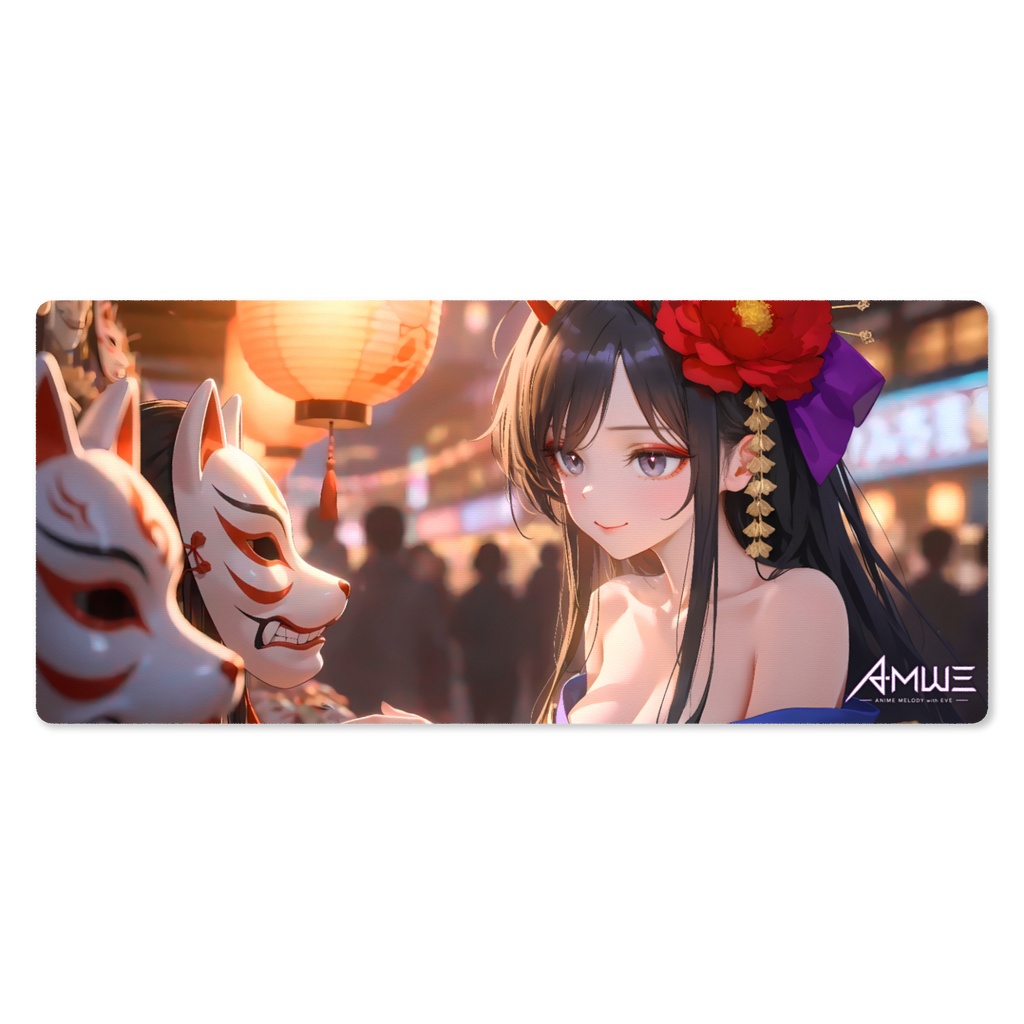 【Rin】不夜城・斬響ネオン 鬼娘の夏祭り 大型デスクマット・プレイマット (900×400mm) / ゲーミングマウスパッド | Anime Melody with Eve