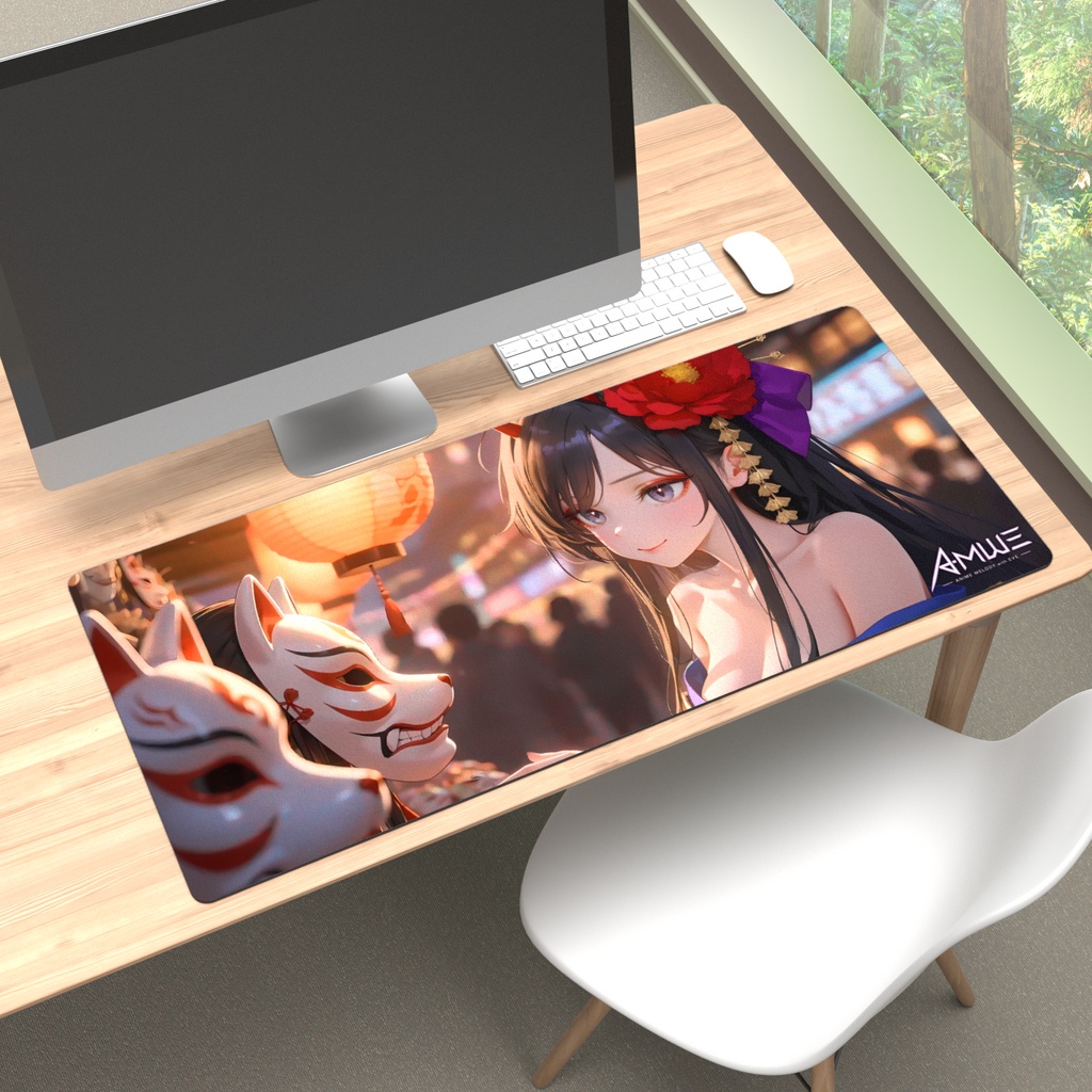 【Rin】不夜城・斬響ネオン 鬼娘の夏祭り 大型デスクマット・プレイマット (900×400mm) / ゲーミングマウスパッド ｜ Anime Melody with Eve