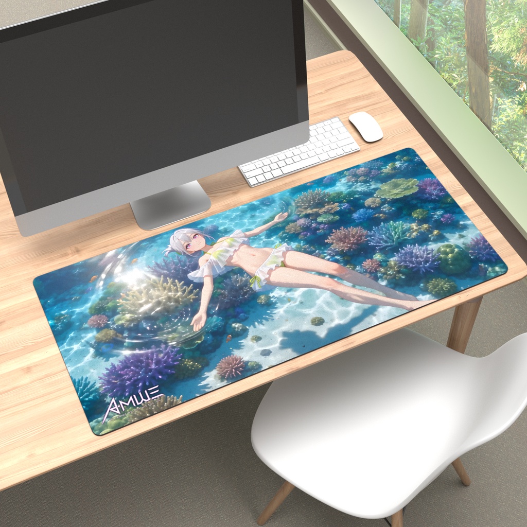 【Eve】アクア・チャイム サンゴ礁の浅瀬 大型デスクマット・プレイマット (900×400mm) / ゲーミングマウスパッド ｜ Anime Melody with Eve