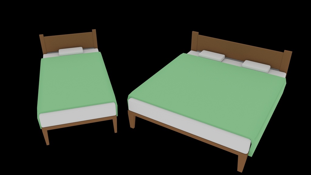 【3Dモデル】ベッド2種（シングルとダブル）